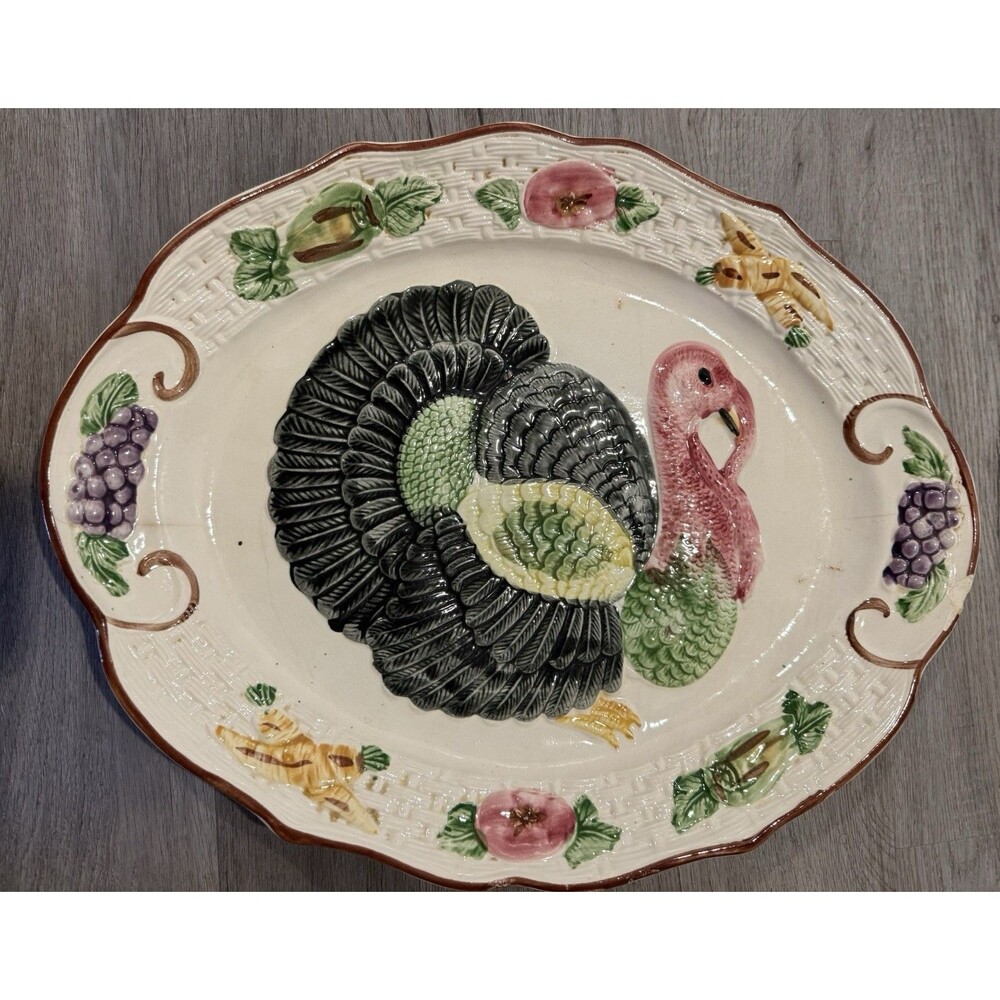 VTG  California Embossed Turkey Serving Platter made in USA 18.25" x 14.5"
